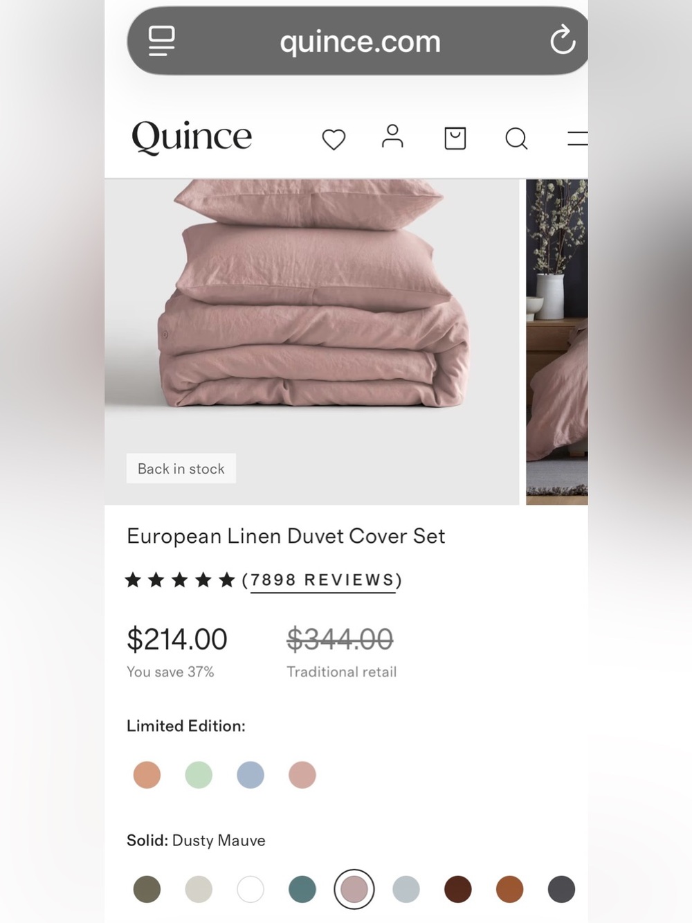 NWT Quince European Linen 3 Pc Duvet Cover Set, King/Cal (Dusty Mauve) - Picture 2 of 5